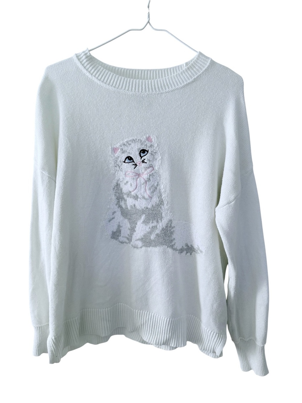 Ruby Moon Fluffy Cat Off White Cream Kitten Sweater Women’s Medium